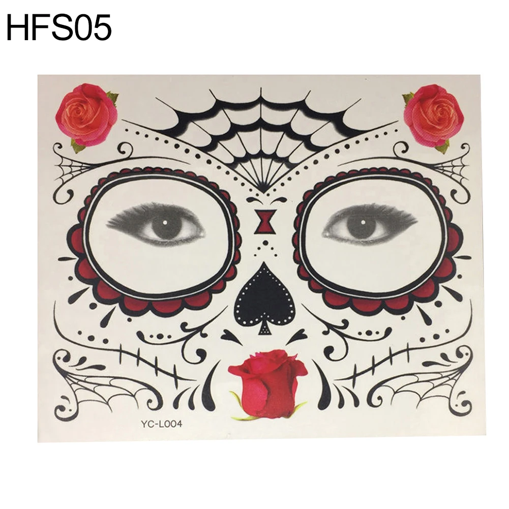 New Halloween Fake Tattoo Face Sticker Masquerade Cosplay Body Art Makeup PropWaterproof Mask Sugar Skull Tattoo Beauty Sticker
