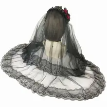 2 слоя розы бусы цепи свадебная вуаль цветочные кружева ободок черный тюль сетка повязка на голову