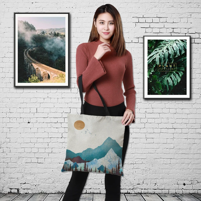 RAVIDINO doube сторона абстрактная картина мешок большой емкости продуктовый мешок многоразовые сумки на плечо Льняная сумка для покупок в супермаркете