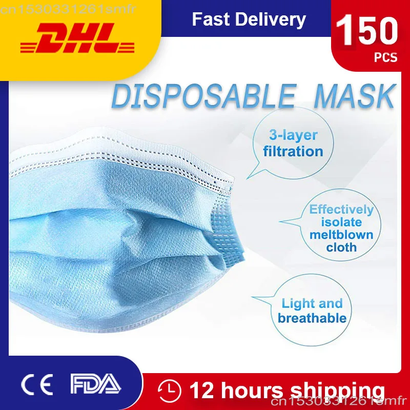 

DHL 150pcs Disposable Mouth Mask Anti-Pollution 3 Ply Protection Face Mask Mouth Masks Disposable Nonwoven Mask DHL SHIPPING