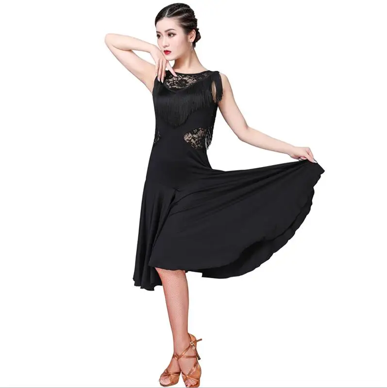 Женское платье для латиноамериканских танцев для девочек 5 цветов Одежда с бахромой ча Сальса Румба соревнования одежда костюм для танго - Цвет: Black