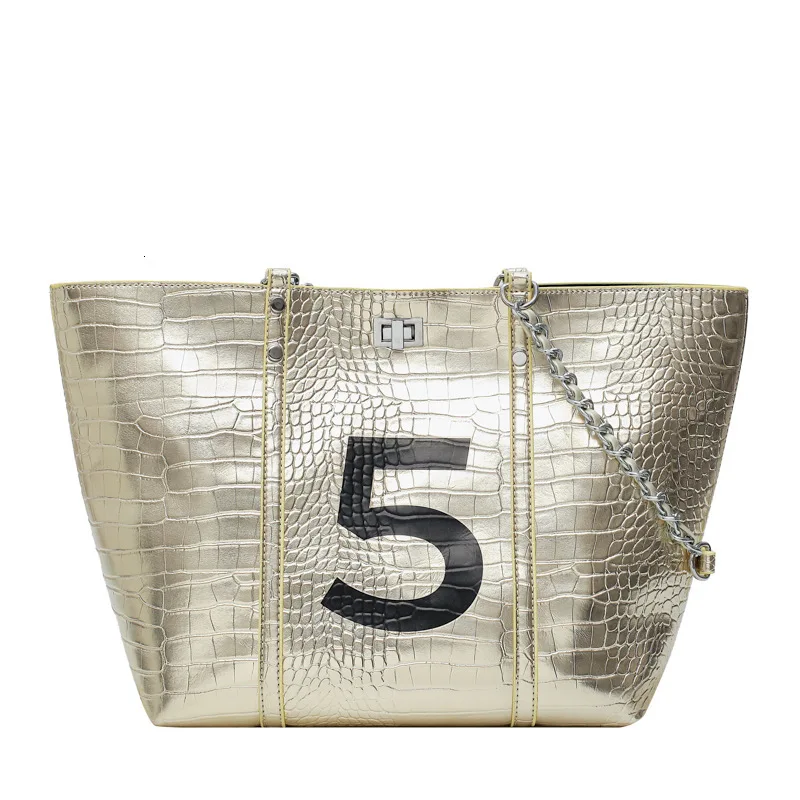 

Large-capacity PU Leather Ladies 2019 New Of The Wild Shoulder Bag Fashion Portable Tote Bag Silver Crocodile Pattern Handbag