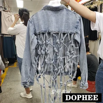 

Popular New 2020 Spring Backless Hollow Out Tassel Jacket Women's Loose-Fit Casual Cowboy Coat Spring New Short Denim Coat