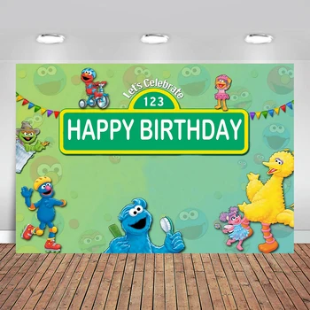 

Sesame Street Photography Backdrops Happy Birthday Elmo World Party Bricks Wall Photo Background Fotografia Shoot Props