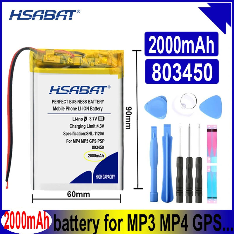 Литий полимерная литий батарея HSABAT 803450 2000 мАч для семейных тахографов MP3 MP4 GPS