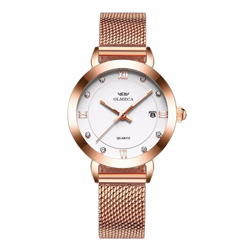 Топ люксовый бренд OLMECA Часы Relogio Feminino модные женские часы повседневные montre femme наручные часы водонепроницаемые сетчатый ремешок - Цвет: Whole Rose White