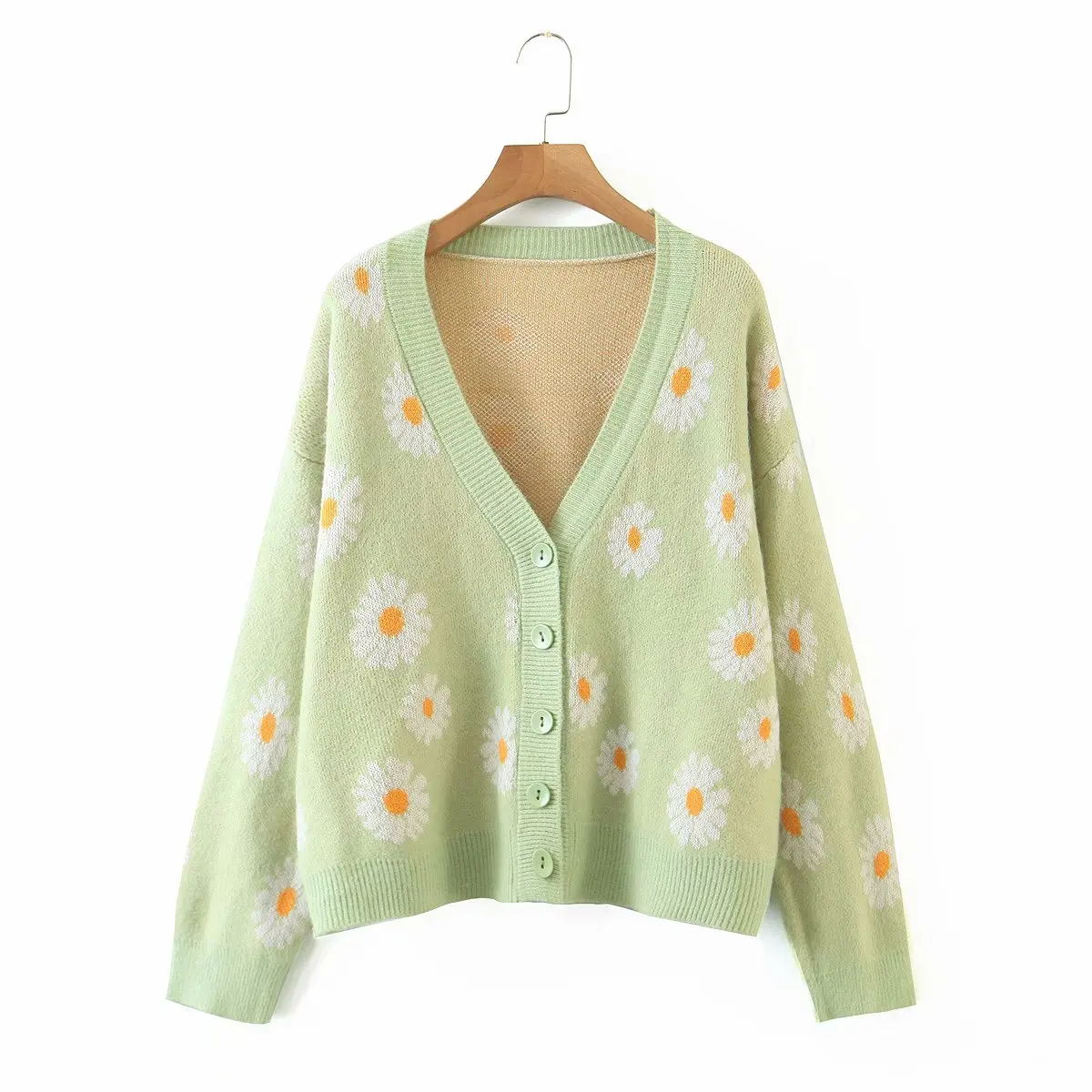 Women's Little Daisy Sweater Cardigan Top, Casual Long Sleeve V Neck