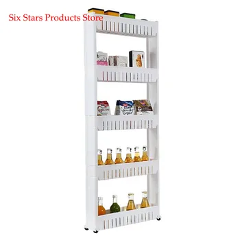 

5 Tier Mobile Shelving Unit Organizer Slide Out Storage Tower Slim Storage Tower Rack with Wheels Shelves Cart for Kitchen Bath