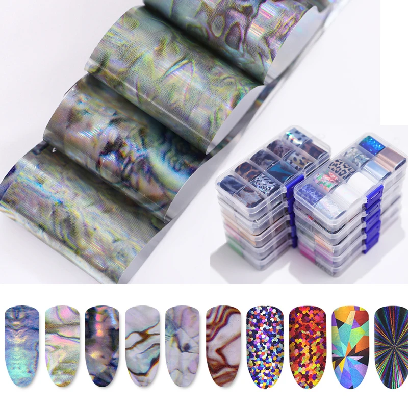 

Holographic Nail Foil Set 16/14/10 Pcs Transparent AB Color Nail Art Transfer Sticker Manicure DIY Sticker Decoration