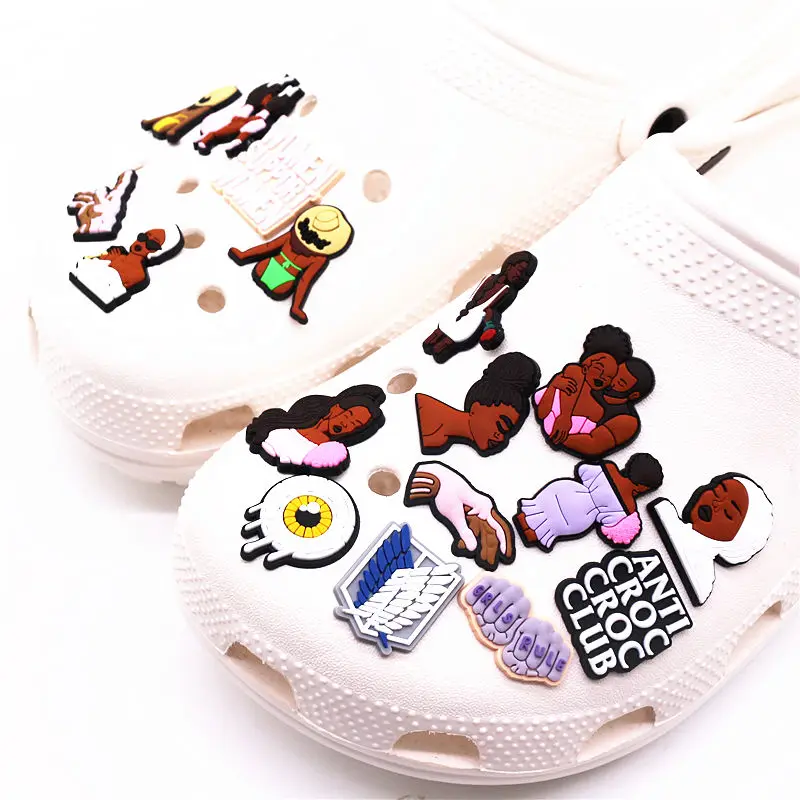 1pcs Black Couple Shoe Charms Tears Anti Accessories Designer Black Girls Rule Clog Shoes Buckle Soft PVC BLM Charm