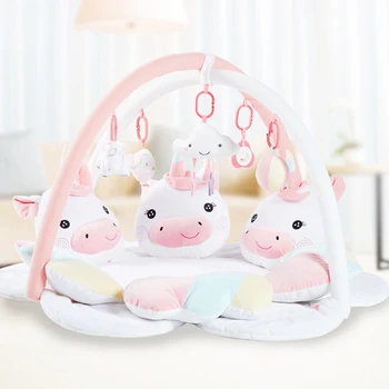 

Plush Baby Gym Toys Infant Play Mat Soft Unicorn Rack Tummy Time Activity Mats with Music Bed Hanging Rattle Removable Pillow