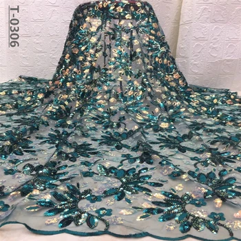 

Beautiful Design Sequined Embroidered Mesh Lace Fabric For Women Party Dress Lace African Teal Sequins Guipure Net Lace Material