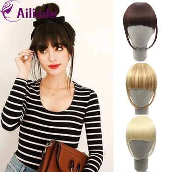

AILIADE Fashion Fake Synthetic Bangs Extensions False Fringe Clip On Hair Heat Resistant Black Brown Golden For Women Daily