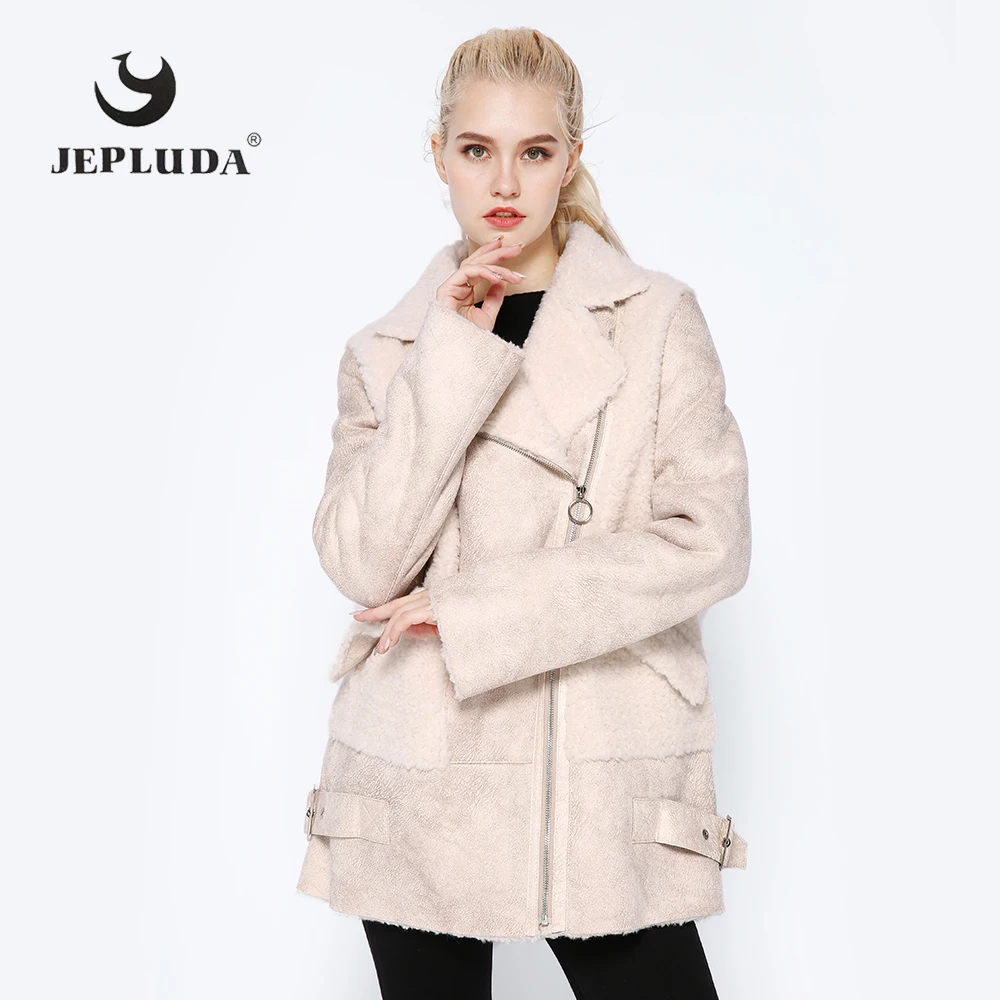 JEPLUDA Повседневная высокого качества женская зимняя куртка из шерсти смесь мягкая теплая зимняя куртка на молнии Женское пальто из натурального меха толстая кожаная куртка шерсть смешанная