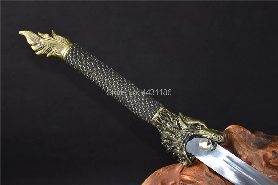 Chinese KungFu Broadsword Sword WuShu Wolf Head ZhanMa Dao Sharp High Manganese Steel Outdoors Fighting Knife Saber