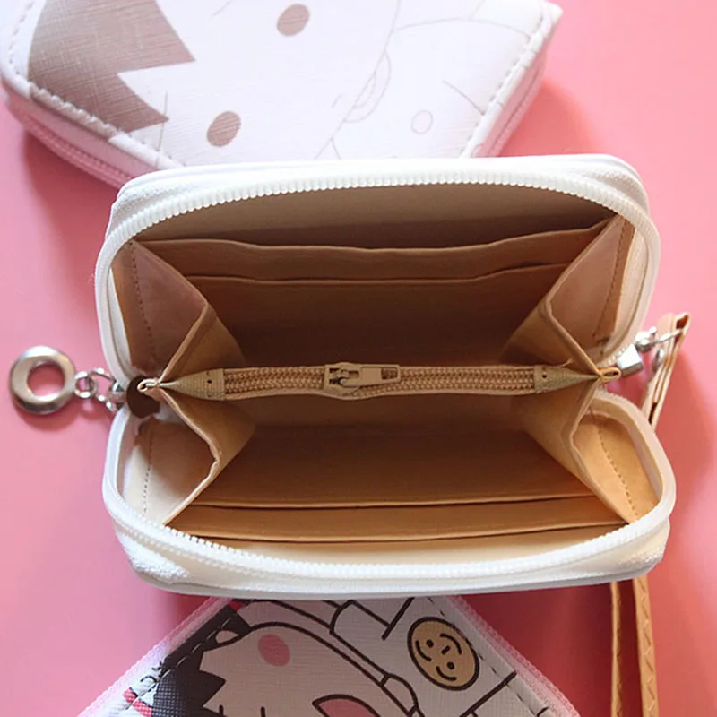 ASSEZSAC Fashion Short Wallet Zipper Print Student Small Fresh Cute Cartoon Rabbit Cat Dog Bear Small Wallet Wrist Coin Purse