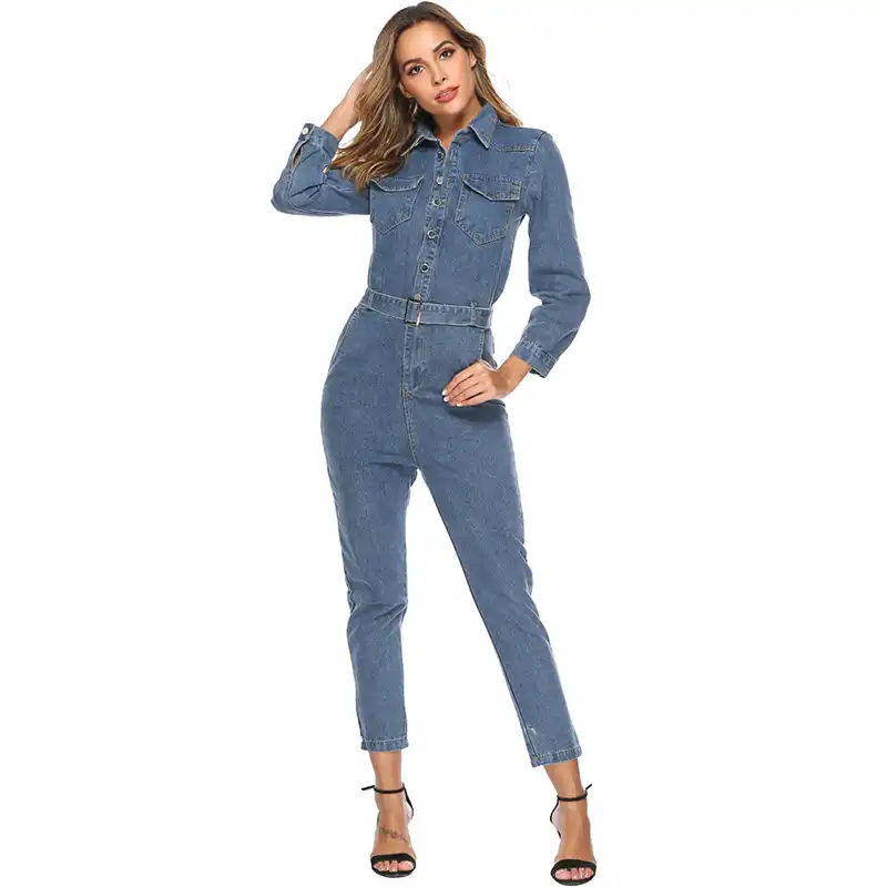 denim long sleeve jumpsuit