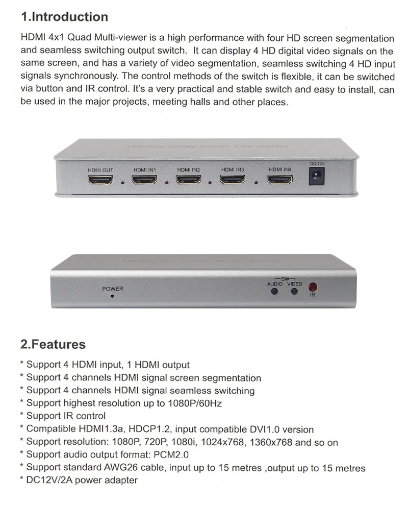 4K HDMI 8x1 Quad мультипросмотрщик 8 в 1 выход бесшовный переключатель 4x1 мультипросмотрщик PIP изображение дисплей экран разделитель конвертер