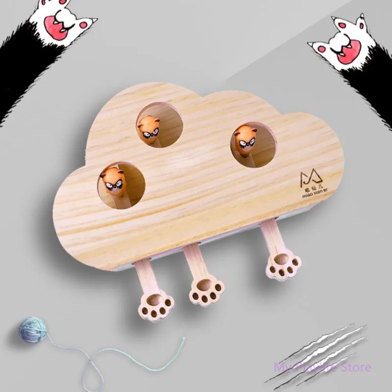 Кошка игрушки для домашних животных из цельного дерева кошка игрушка-головоломка Интерактивная 3 отверстиями забавный кот Охота Мышь хомяк Stick Секс игрушки для домашних животных Товары для кошек C42