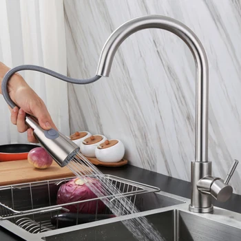 

304 Stainless Steel Kitchen tap Galley pull-out tap pantry code and hot telescopic tap