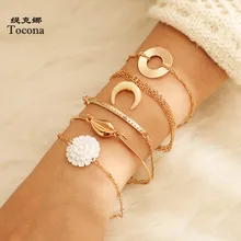 Tocona 5 шт./компл. Луна магазин Браслеты золото пляжные шорты в виде ракушки белые цветы Hoolow браслеты с геометрическим орнаментом для Для женщин ювелирные изделия A31404