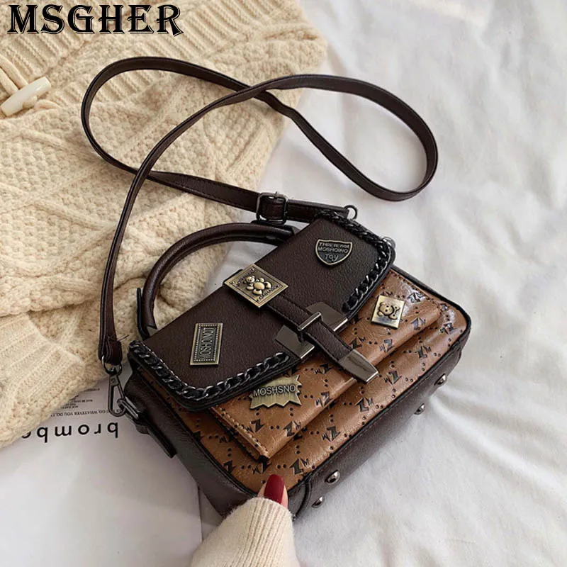 MSGHER, винтажный металлический значок на цепочке, Ins, осенняя женская сумка на плечо, модная, Ins, французская, практичная, индивидуальная, для девушек, сумка WB3312