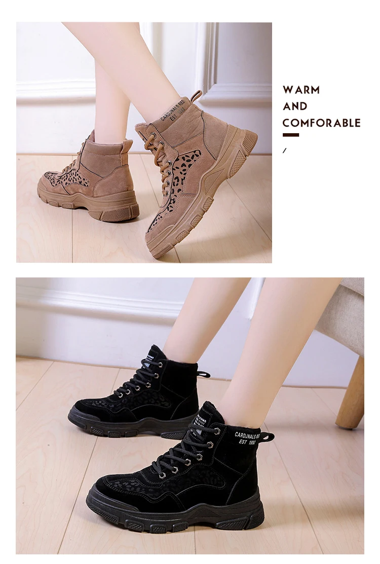 ERNESTNM/женские ботинки; цвет черный, Леопардовый; зимние плюшевые бархатные ботинки на шнуровке в стиле ретро; женская теплая Повседневная обувь на платформе; Botas Mujer