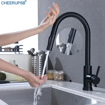 

Kitchen Faucet Touchless Sink Tap Luxury Motion Sensor Taps Pull Down Gooseneck Faucets Single Hole Deck Mount Black Torneiras