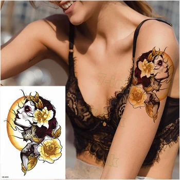 

Temporary Tatoo Sticker bride yellow rose flower Gypsy girl Body Art waterTransfer Fake Tattoo Flash tatto for women men