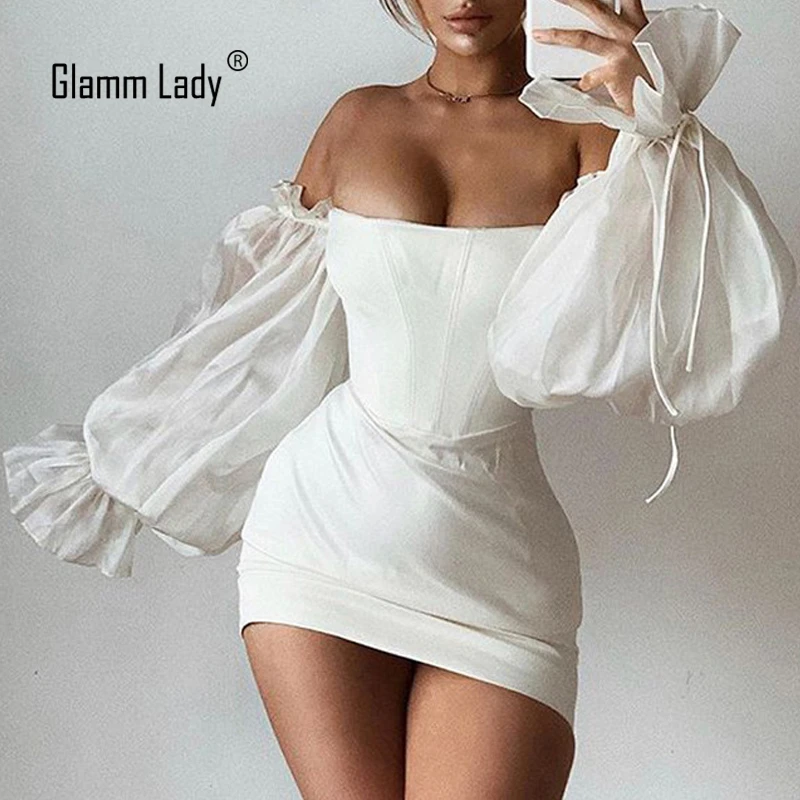 Glamm женское вечернее сексуальное платье белое мини-платье лето-осень без