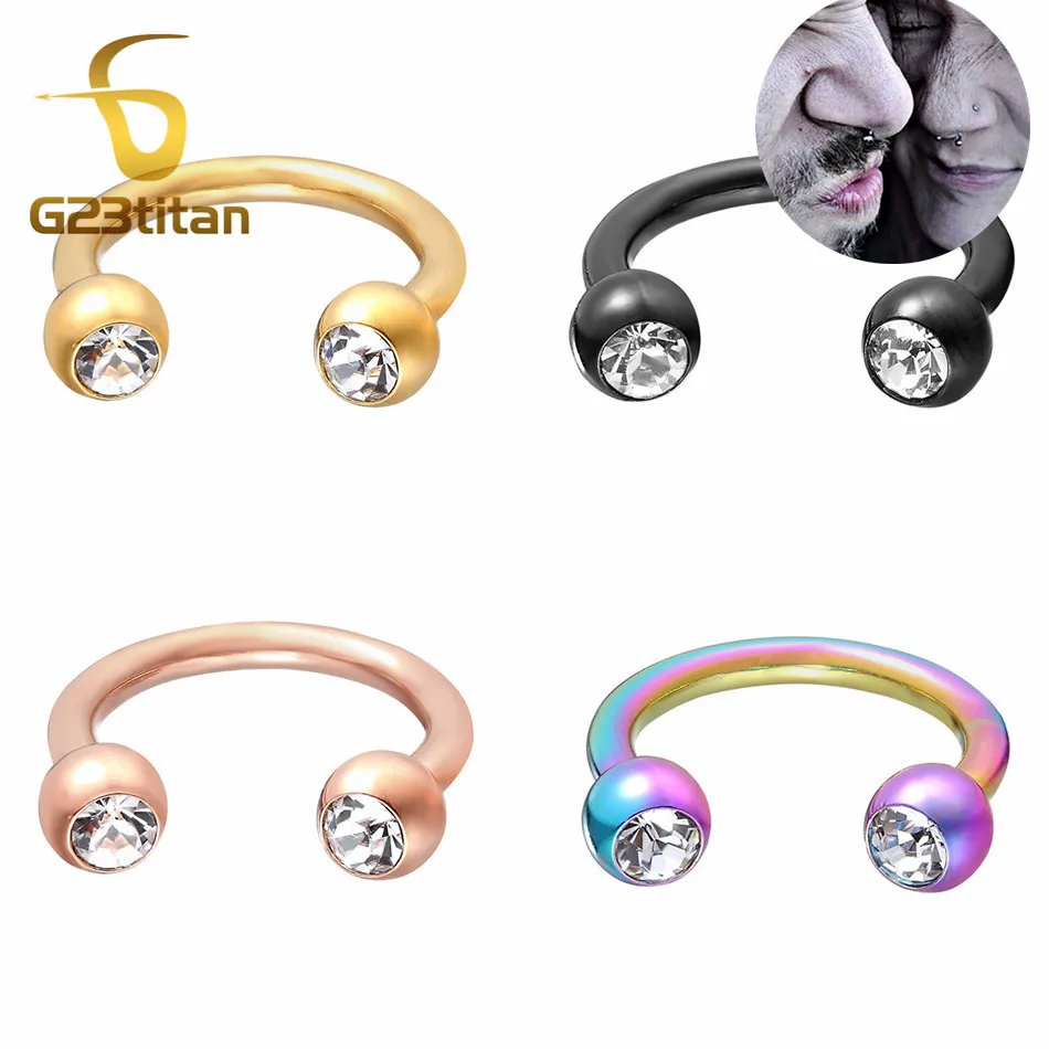 16G Crystal Horseshoe Titanium Circular Barbell Nipple Septum Rings Ear Cartilage Helix Lobe