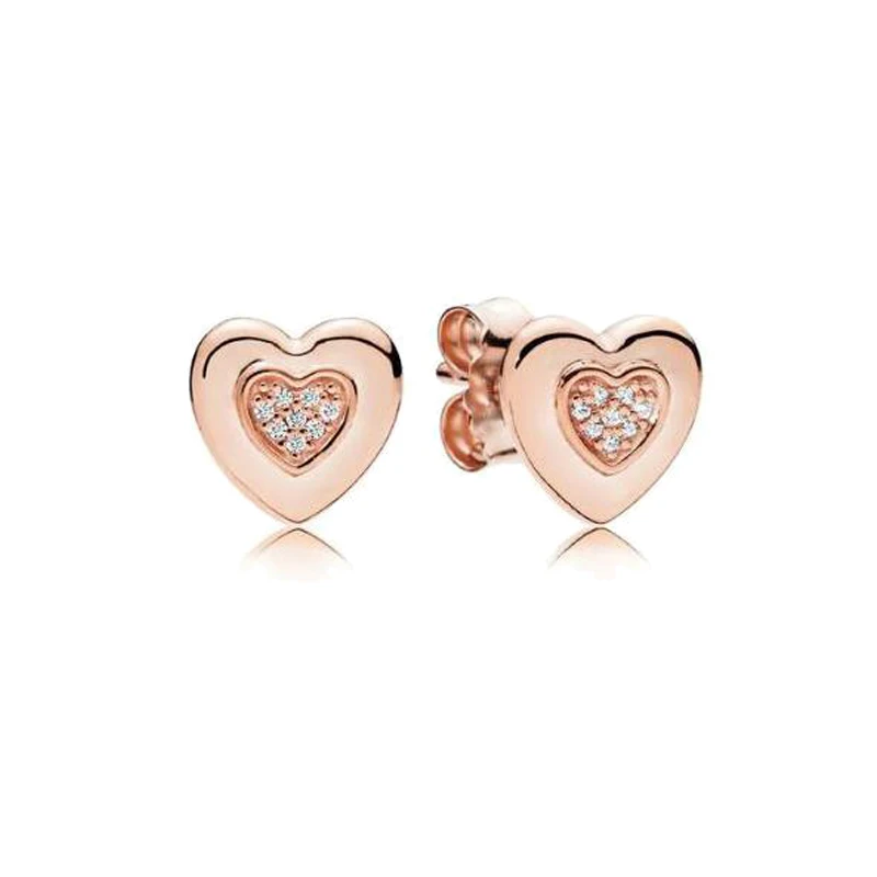 

Free Shipping Real 925 Sterling Silver Earring Rose Gold Glittering Heart Earrings For Women Wedding Gift Fashion Jewelry