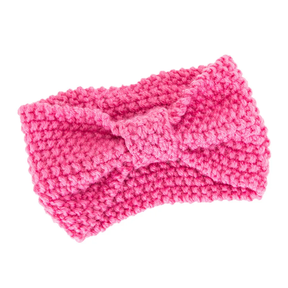 Женский вязаный ободок для волос, эластичная повязка для волос ручной работы с бантом, Зимняя шерстяная теплая вязаная повязка на голову, тюрбан для волос - Цвет: Pink