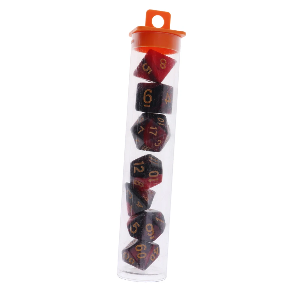 7pcs Polyhedral Dice D4 D6 D8 D10 D12 D20 Dices for Party Role Play Dungeons & Dragons Red & Black
