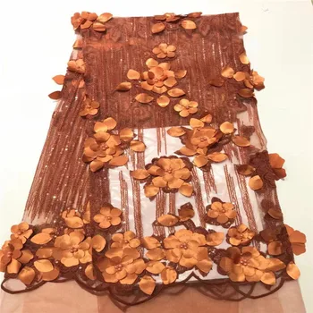 

Latest 2019 High Quality French 3D Tulle Beaded African Lace Fabric Embroidered Nigerian Lace Fabrics For Wowen Dress