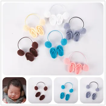 

Newborn Baby Clothing Accessories Girl Boy Flat Earphone Slipper Photography Props Gentleman Headphone Shoot Newborn Costume