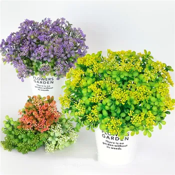 

7 Branches Green Artificial Berry Flowers Bouquet Artificial Plants Mini Leaf Faux Flower Wedding Outdoor Living Room Decoration