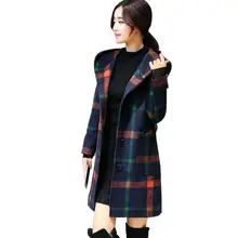 Женское шерстяное осенне-зимнее пальто с длинным рукавом в консервативном стиле с капюшоном в английском стиле, Женское зимнее пальто в клетку для отдыха