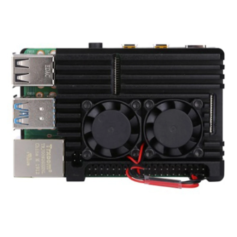 Алюминиевый Чехол для Raspberry Pi 4 с двойным вентилятором металлический корпус