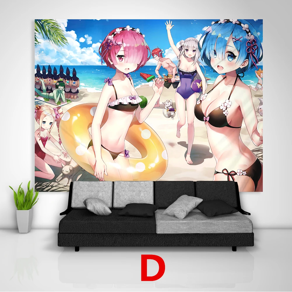 Re Zero Kara Hajimeru Isekai Seikatsu Rem Ram Emilia гобелен искусство настенные чехлы для диванов и столов домашний Декор подарок для общежития - Цвет: D