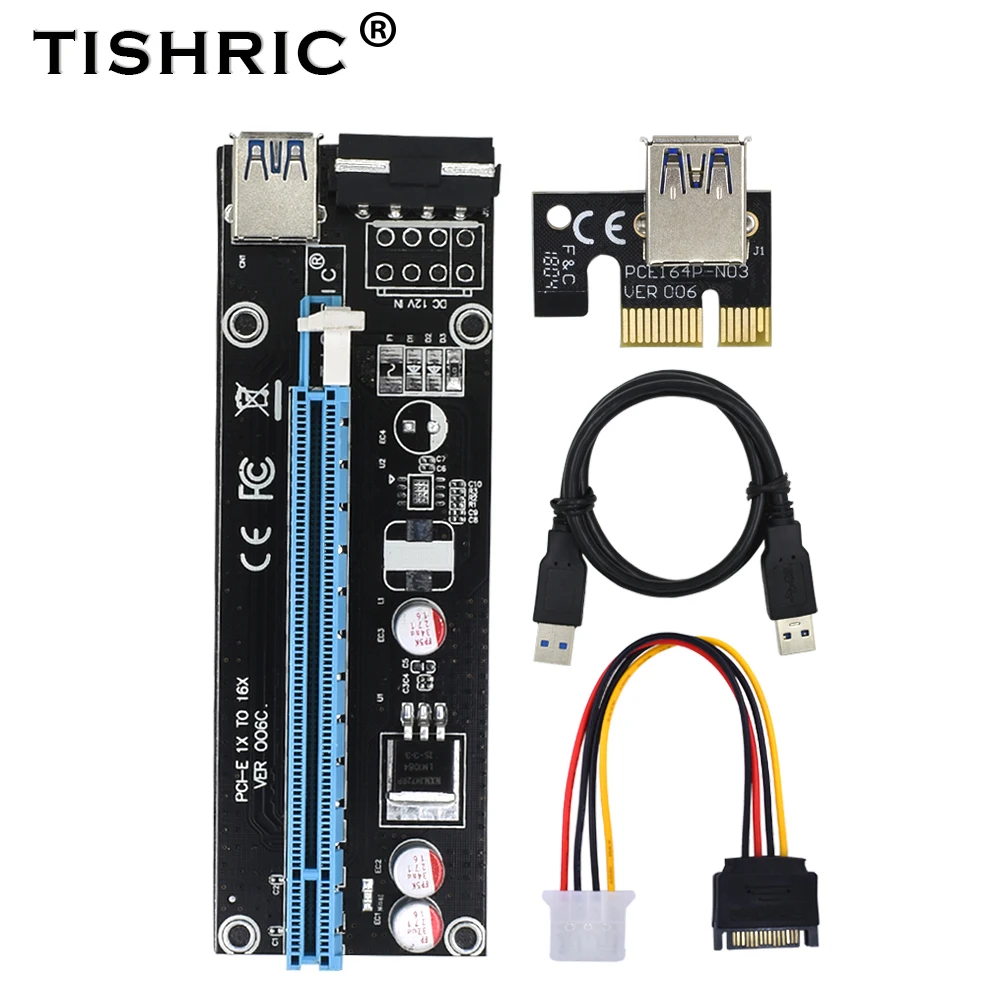 10 шт. Райзер карта Tishric Ver006 60 см Usb 3 0 Pci e Express 1x до 16x Sata на 4pin Ide питание для майнера