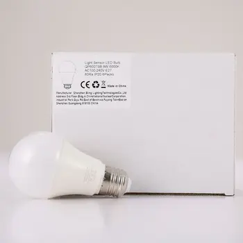 

9W E27 Intelligent Light Sensor LED Bulb 6000K with Auto Switch Sensor Lamp Built-in Photosensor Detection for Indoor Outdoor