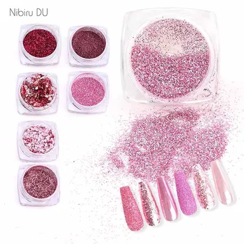 

6pcs Nail Glitter Mirror Holographic Sequins Mica Powder Set Aurora Powder Mermaid Nail Unicorn Glitter For Nail Art Decoration
