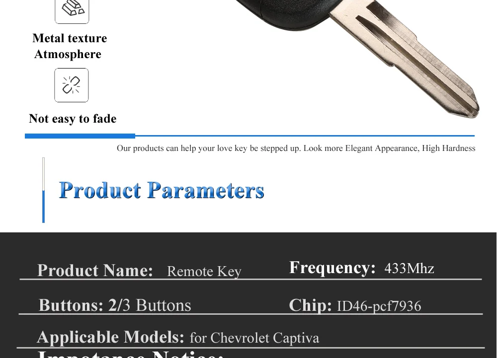 Keyforkess Auto Chiave A Distanza 433Mhz di Controllo ID46 per Chevrolet Captiva Opel Antara 2/3 Bottoni Auto Keyless Fob con pcf7936 di Chip - Ha439821861a6406ba33747cf43fa265c6