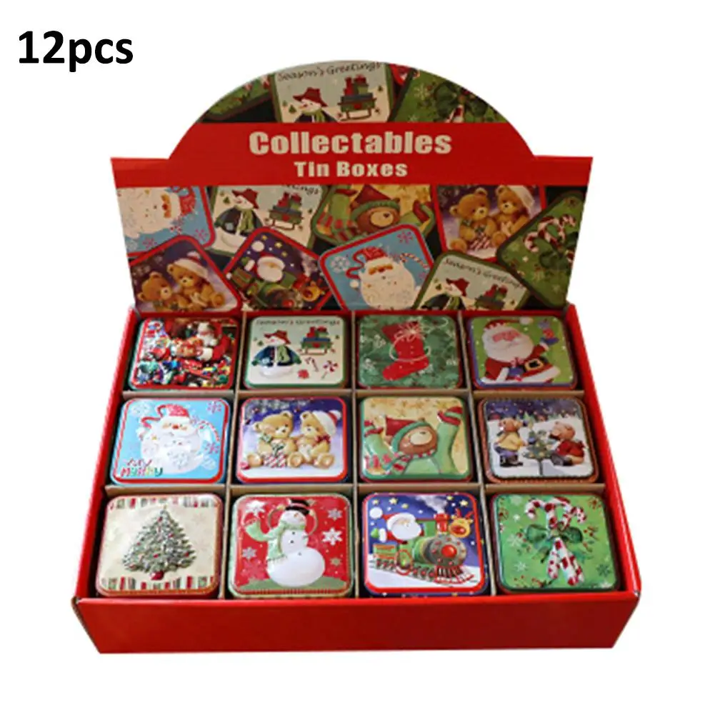 12 шт. Подарочная коробка для рождественских конфет упаковка маленькая коробка жестяная упаковка биквитов Подарочный Органайзер маленькие шоколадные контейнеры Рождественская коробка