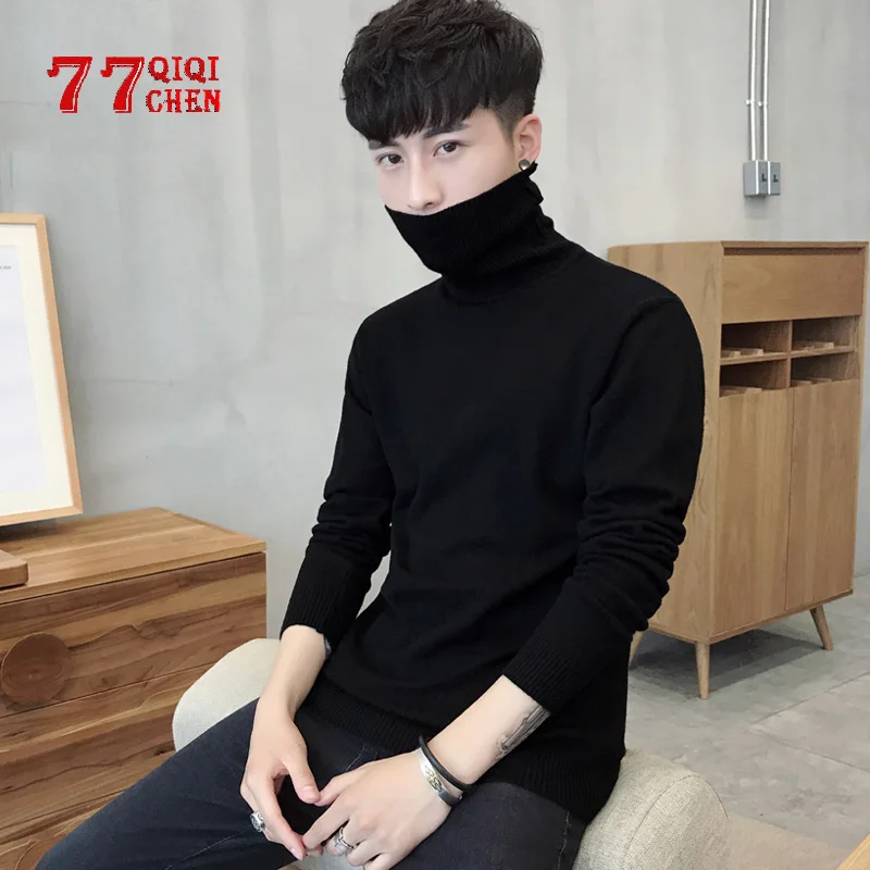 Mens Turtleneck Sweaters Autumn Winter Slim Solid Color Casual Knitted Sweater Men Sweater Plus Size 3XL Pullovers Sueter Hombre