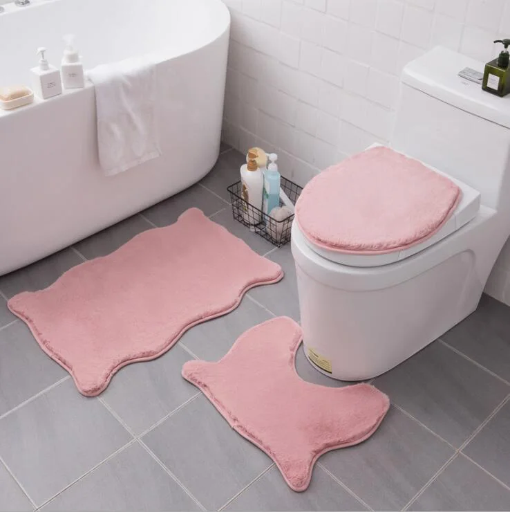 Pink Fyjafon набор из 3 предметов, крышка для унитаза, толстый коврик для ванной, мягкий машинный моющийся коврик для ванной, нескользящий декор для ванной комнаты, крышка для унитаза - Цвет: Pink