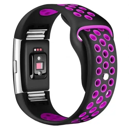 Black Purple Силиконовый ремешок для часов Смарт спортивные часы ремень двойной цвет замена ремешок для Fitbit заряд 2 размер регулируемый - Цвет: Black Purple