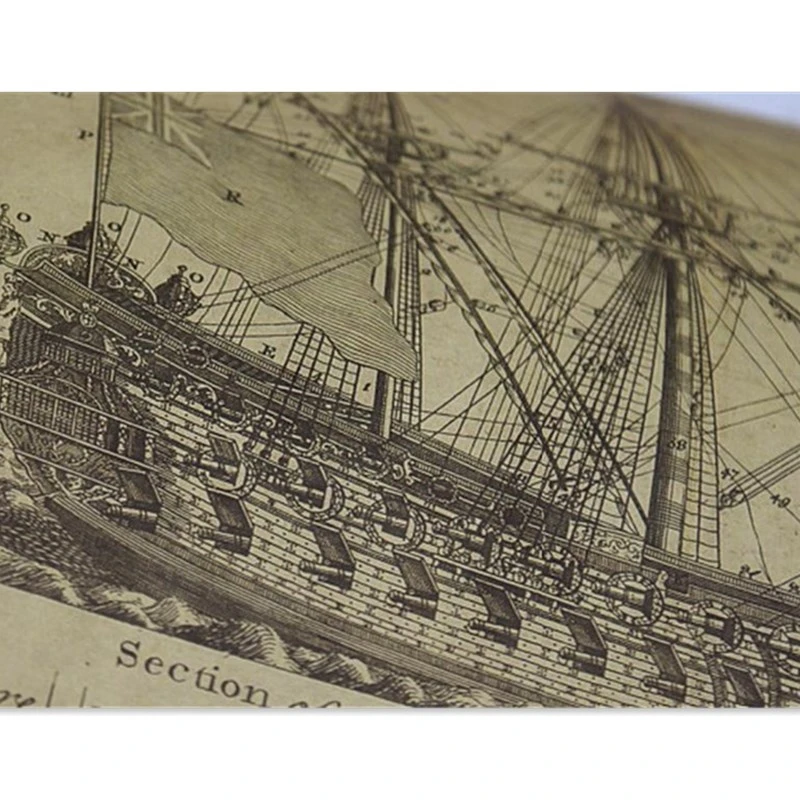 Wall Stickers Home Decor Posters Wall Hangings Decor Classic Vintage Maritime Era Warship Design Drawings Poster Bar Home Decor Retro Kraft Paper Wall Sticker 51x46cm