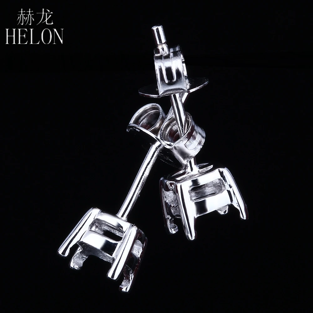 

HELON Round 5.5mm Sterling Silver 925 Semi Mount Stud Earrings Women Trendy Fine Jewelry Engagement Wedding Earrings Prong Set